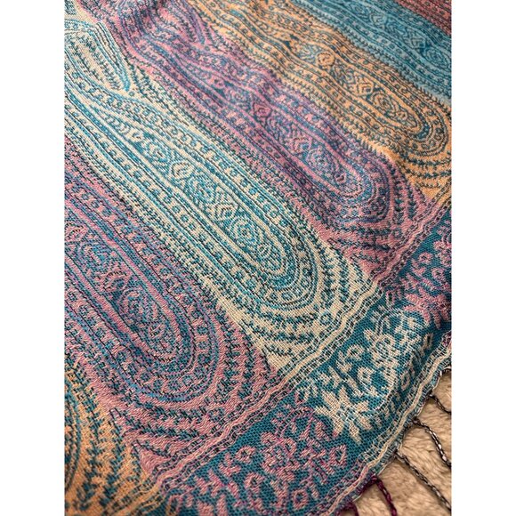 Pashmina Women Paisley Scarf Shawl Pastels Silk Pashmina Blend Fringed 70x28" - Picture 4 of 9